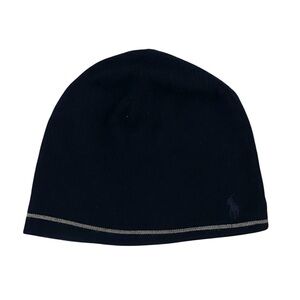 POLO RALPH LAUREN MEN’S BLACK KNIT W/ TAN STRIPE INSIDE, 100% MERINO WOOL HAT
